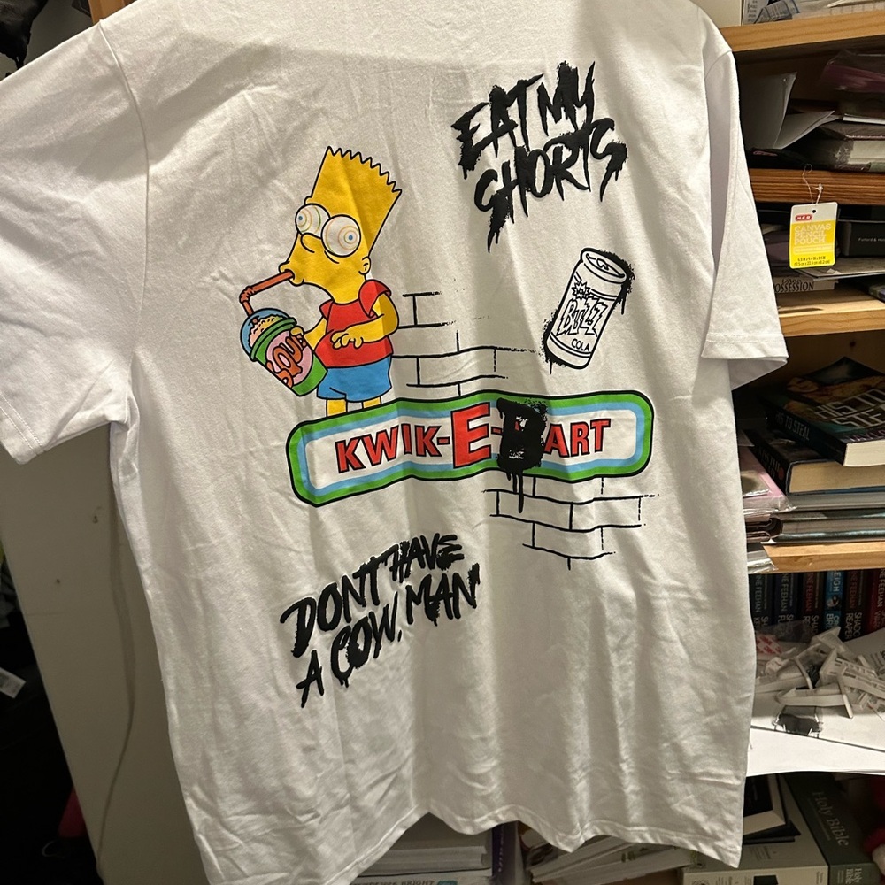 NWOT El Barto BART Simpson White Graphic T-Shirt with Cartoon Design